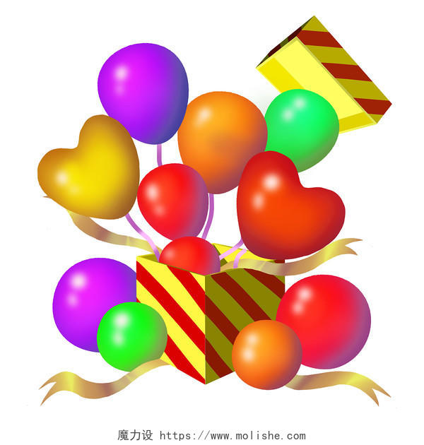 冲出惊喜礼盒的气球微立体愚人节气球节日惊喜气球PNG素材微立体愚人节气球元素